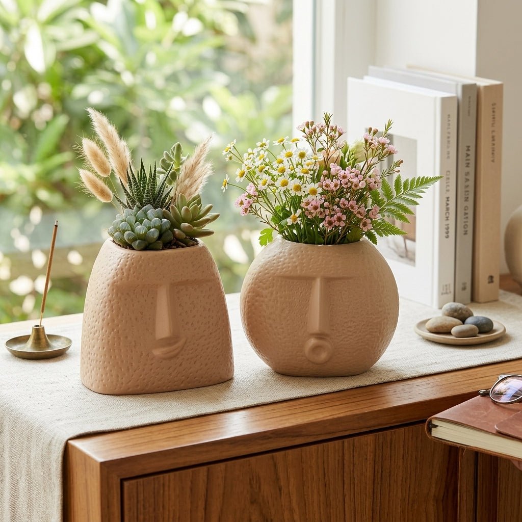 Abstract Human Face Vase Set of 2 – Modern Home Decor Planters - GegoCraft