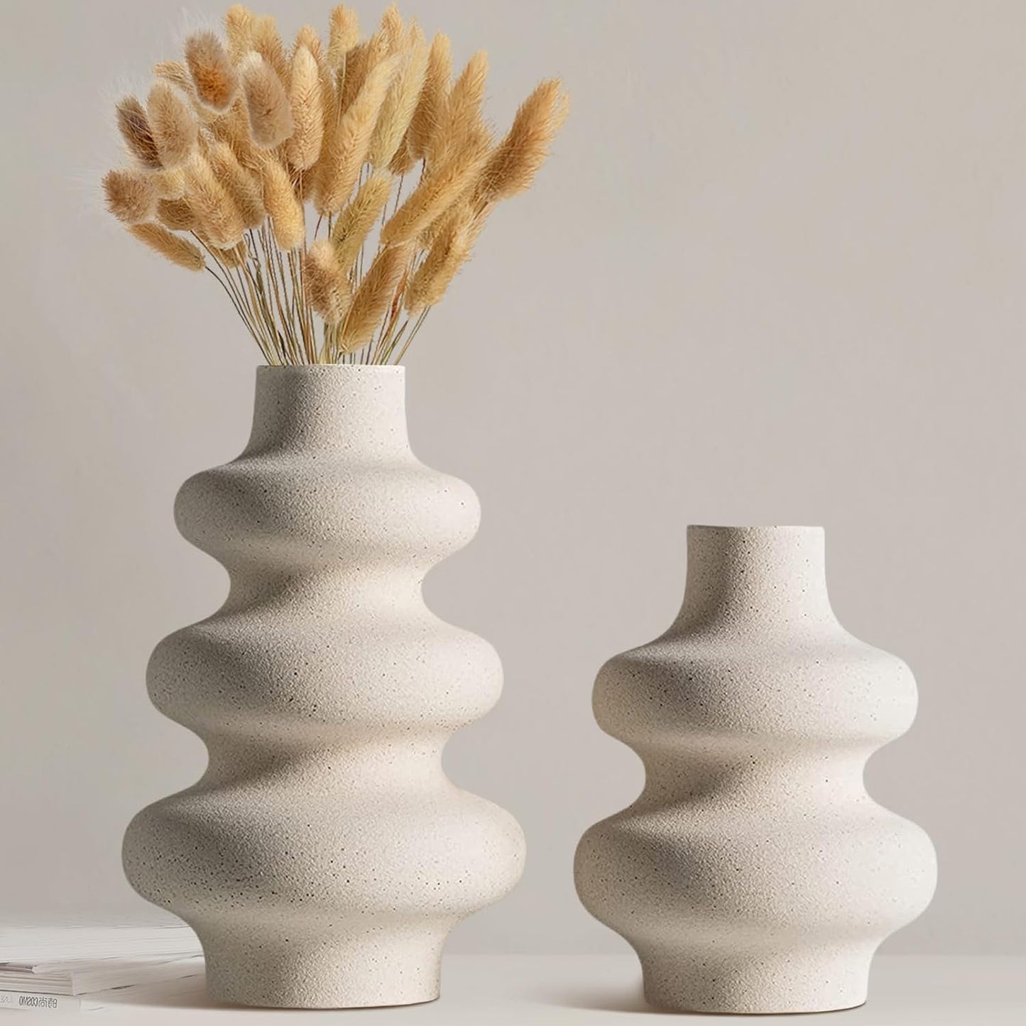Ceramic Vases Set of 2 - White Vase for Modern Home Decor, Flower Vases for Aesthetic Room Decor,Boho Decor Wedding Dinner Table Party Office Centerpiece Table Decorations (A White) - GegoCraft