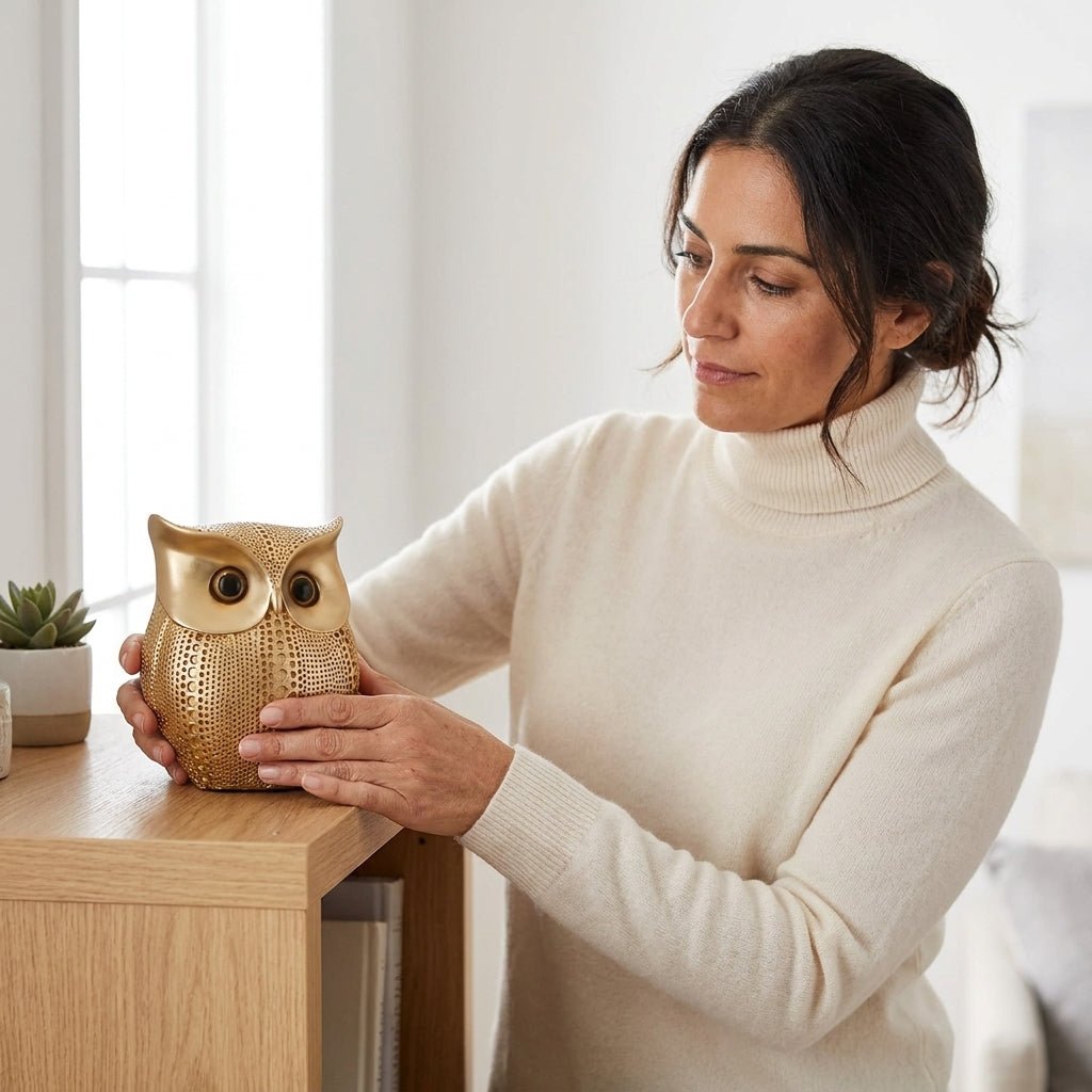 GegoCraft Beautiful Gold Owl Showpiece – Decorative Gift for Home & Office - GegoCraft