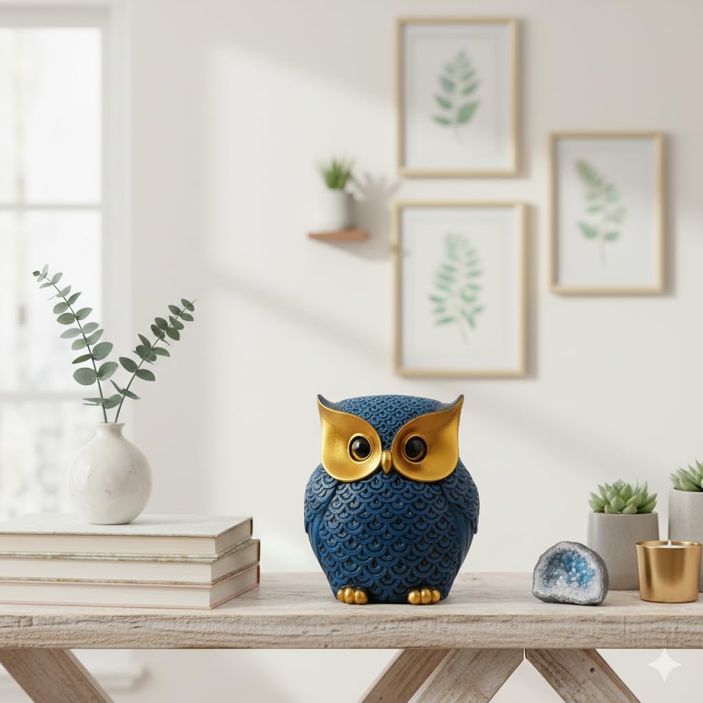 GegoCraft Decorative Blue Owl – Cute Resin Showpiece for Home - GegoCraft