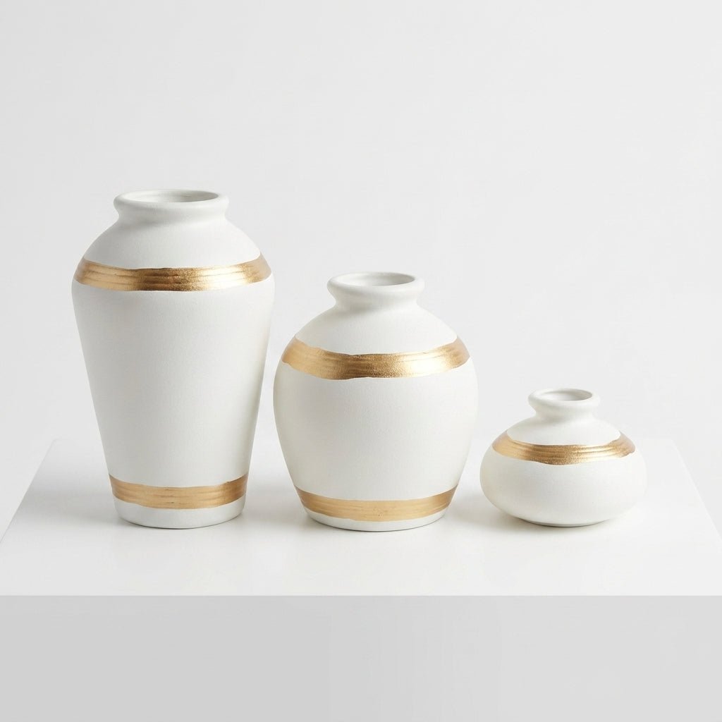 Royal Gold Trio – Set of 3 Ceramic Flower Vases - GegoCraft