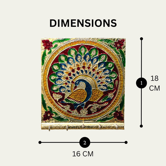Wooden Peacock Key Holder – Wall - Mounted Handcrafted Decor with 5 Hooks, Multicolour Traditional Design - GegoCraft