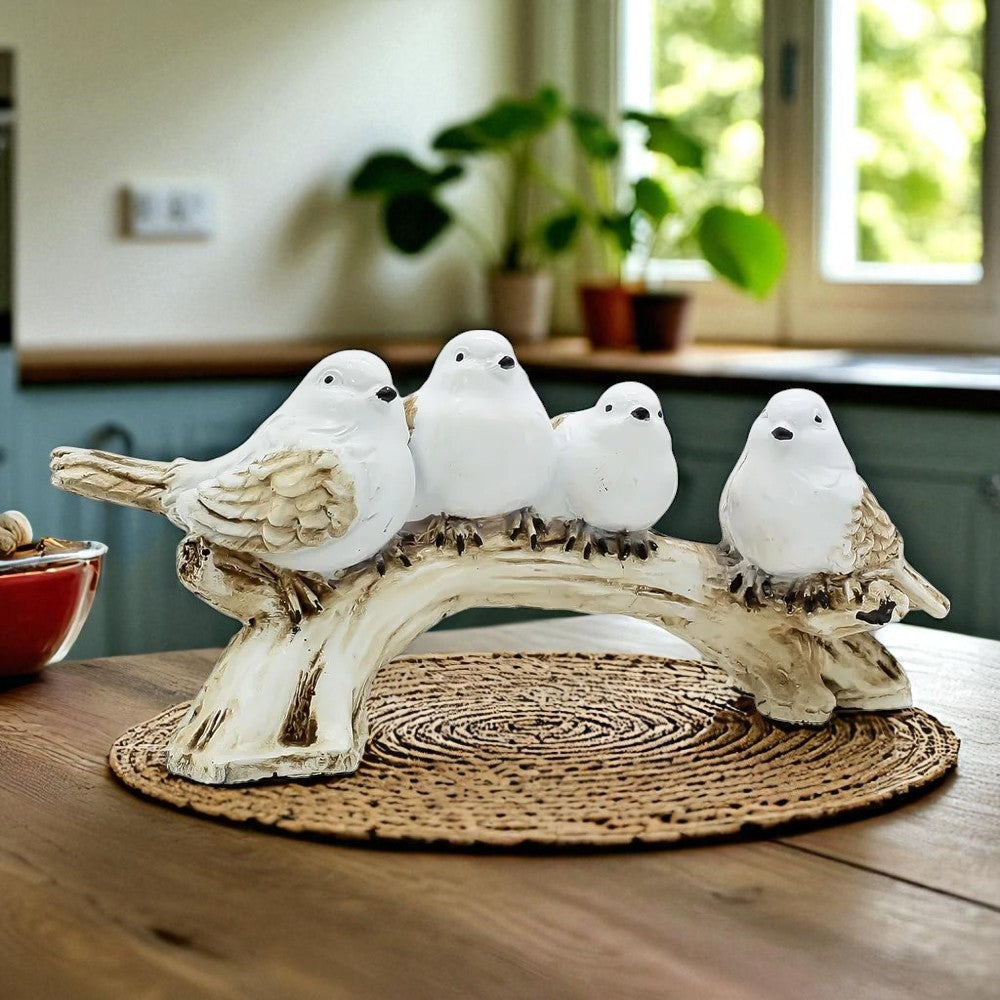 Four White Birds on Branch Resin Showpiece | Elegant Table Decor for Living Room, Shelf, or Office Display