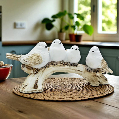 Four White Birds on Branch Resin Showpiece | Elegant Table Decor for Living Room, Shelf, or Office Display
