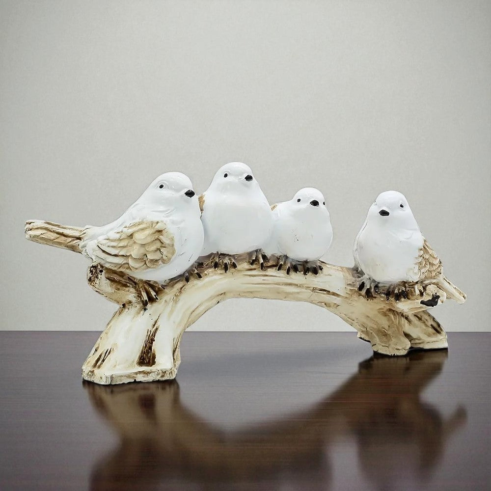 Four White Birds on Branch Resin Showpiece | Elegant Table Decor for Living Room, Shelf, or Office Display