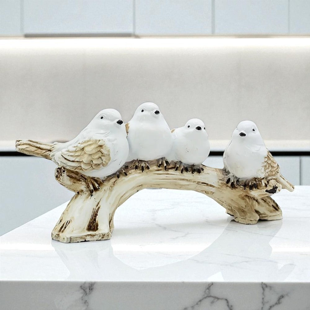 Four White Birds on Branch Resin Showpiece | Elegant Table Decor for Living Room, Shelf, or Office Display