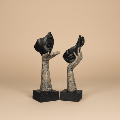 Abstract Face & Hand Sculpture – 2 - Piece Poly resin Set for Artistic Home Decor - GegoCraft