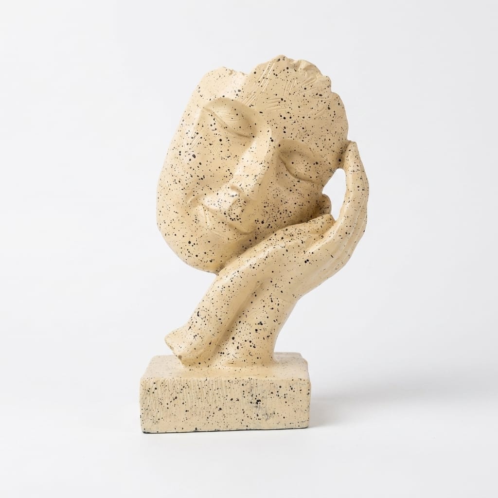 Abstract Face Resting on Hand Sculpture – Minimalist Polyresin Statue with Stone Texture – Neutral Art Decor for Shelf, Office, or Meditation Space - GegoCraft