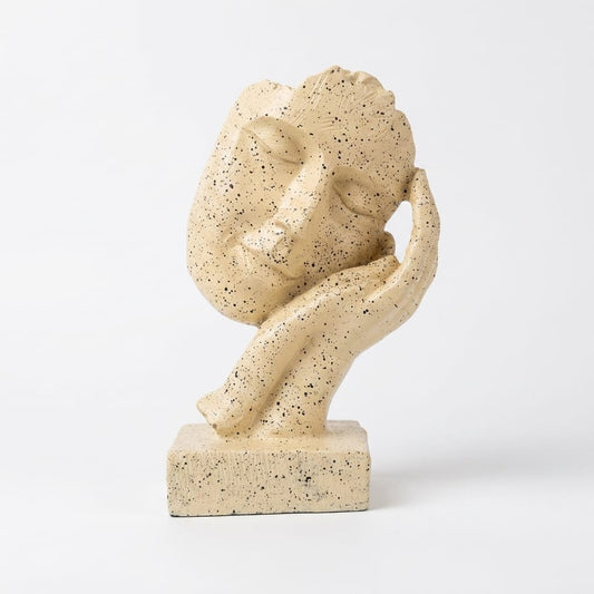 Abstract Face Resting on Hand Sculpture – Minimalist Polyresin Statue with Stone Texture – Neutral Art Decor for Shelf, Office, or Meditation Space - GegoCraft