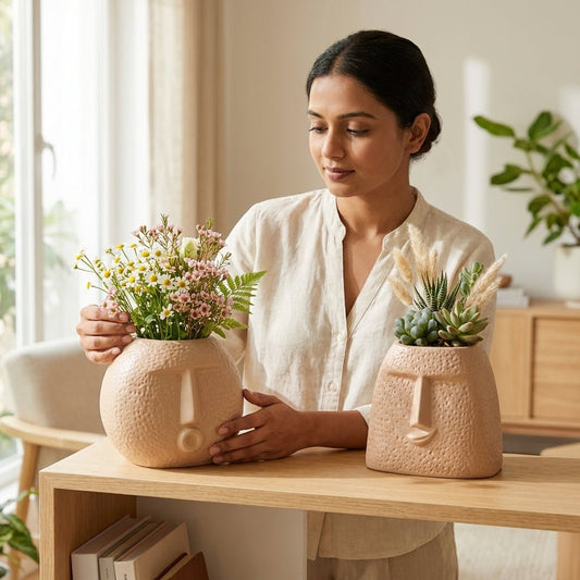 Abstract Human Face Vase Set of 2 – Modern Home Decor Planters - GegoCraft