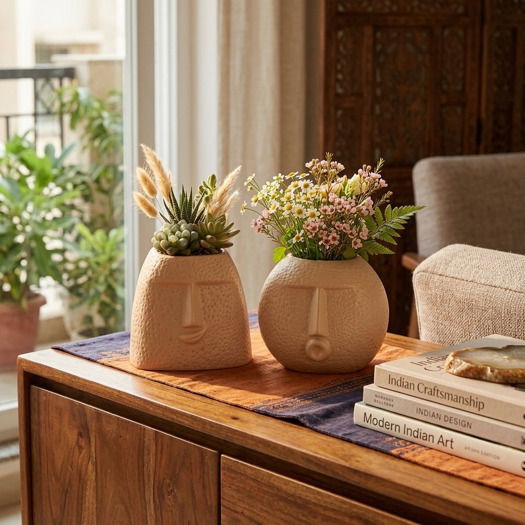 Abstract Human Face Vase Set of 2 – Modern Home Decor Planters - GegoCraft