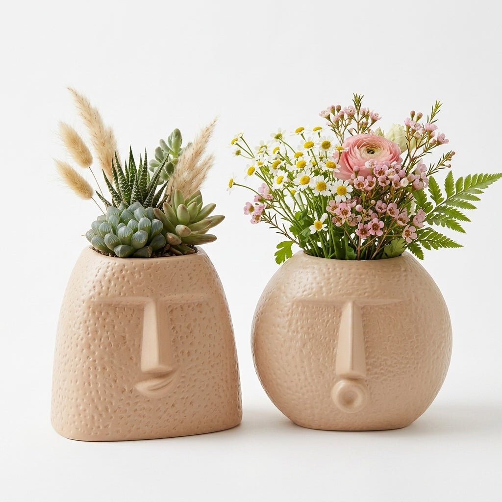 Abstract Human Face Vase Set of 2 – Modern Home Decor Planters - GegoCraft