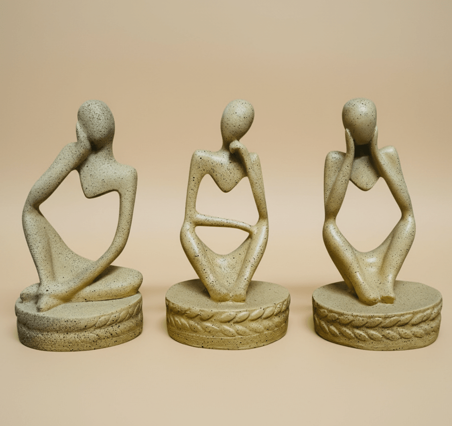 Abstract Thinker Figurine Set – 3 - Piece Miniature Polyresin Sculpture Set for Desk or Shelf – Small Modern Art Statues for Office, Study, or Gift - GegoCraft