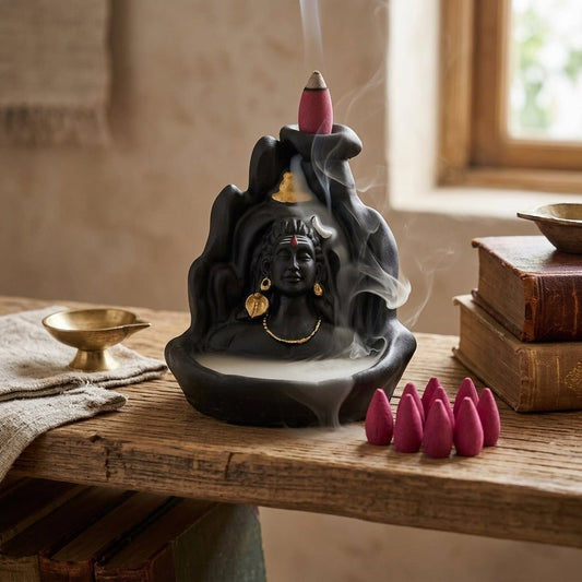 Adiyogi Shiva Backflow Incense Burner with Smoke Waterfall Effect - GegoCraft