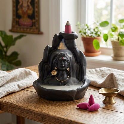 Adiyogi Shiva Backflow Incense Burner with Smoke Waterfall Effect - GegoCraft