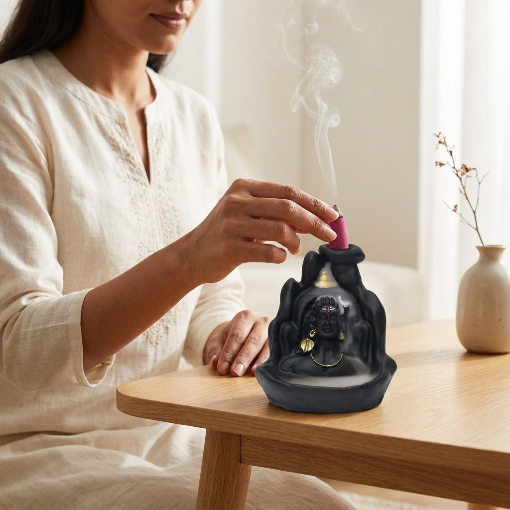 Adiyogi Shiva Backflow Incense Burner with Smoke Waterfall Effect - GegoCraft