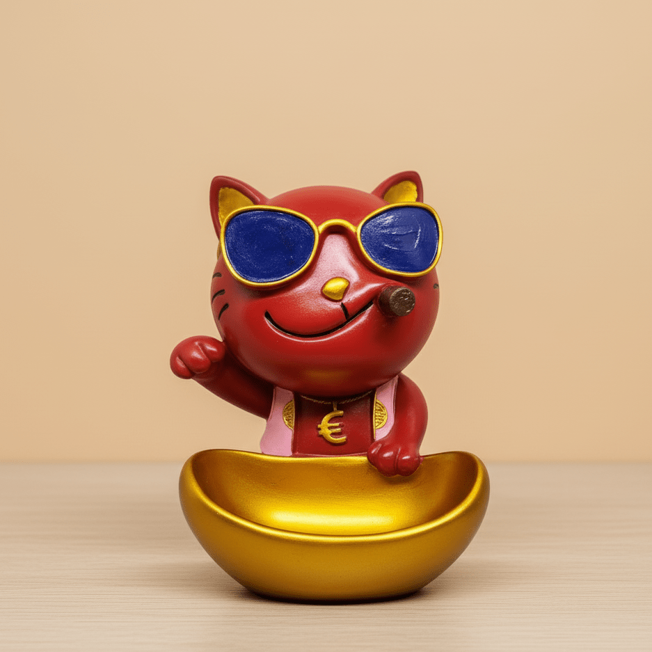 Cool Cat Showpiece with Sunglasses and Golden Bowl for Home Decor | Resin Gift Item for Diwali Housewarming Desk Display Organizer - GegoCraft
