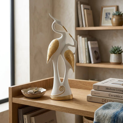 Crane Couple Showpiece for Home Decor | Black and Gold Polyresin Bird Statue for Table Shelf Wedding Gift Accent - GegoCraft