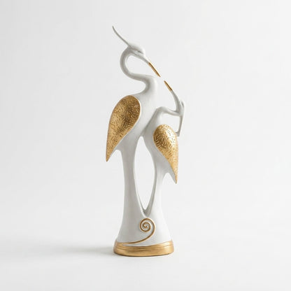 Crane Couple Showpiece for Home Decor | Black and Gold Polyresin Bird Statue for Table Shelf Wedding Gift Accent - GegoCraft