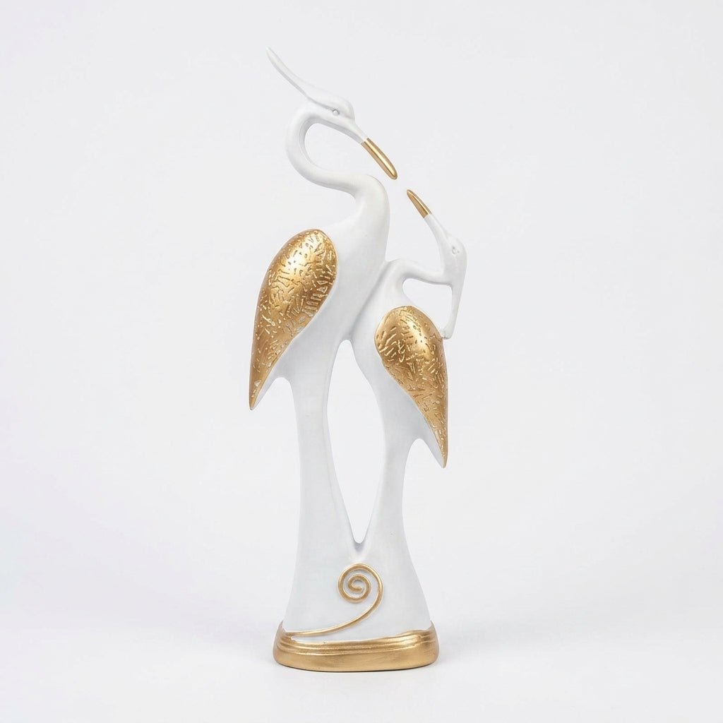 Crane Couple Showpiece for Home Decor | Black and Gold Polyresin Bird Statue for Table Shelf Wedding Gift Accent - GegoCraft