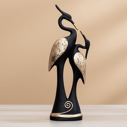 Crane Couple Showpiece for Home Decor | Black and Gold Polyresin Bird Statue for Table Shelf Wedding Gift Accent - GegoCraft