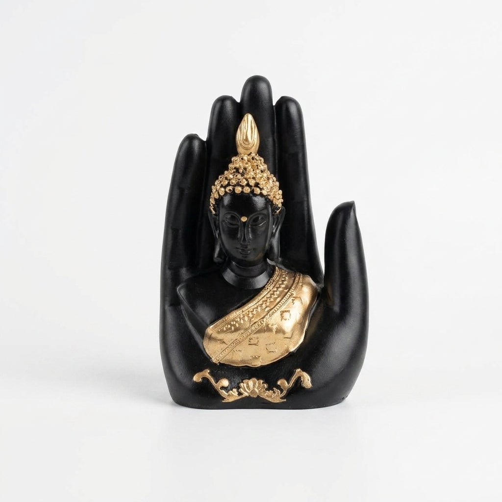 Divine Blessing Buddha Figurine – Hand - Finished Black & Gold Statue - GegoCraft
