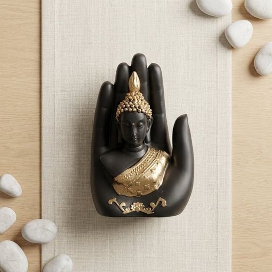 Divine Blessing Buddha Figurine – Hand - Finished Black & Gold Statue - GegoCraft