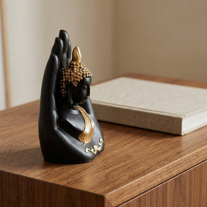 Divine Blessing Buddha Figurine – Hand - Finished Black & Gold Statue - GegoCraft