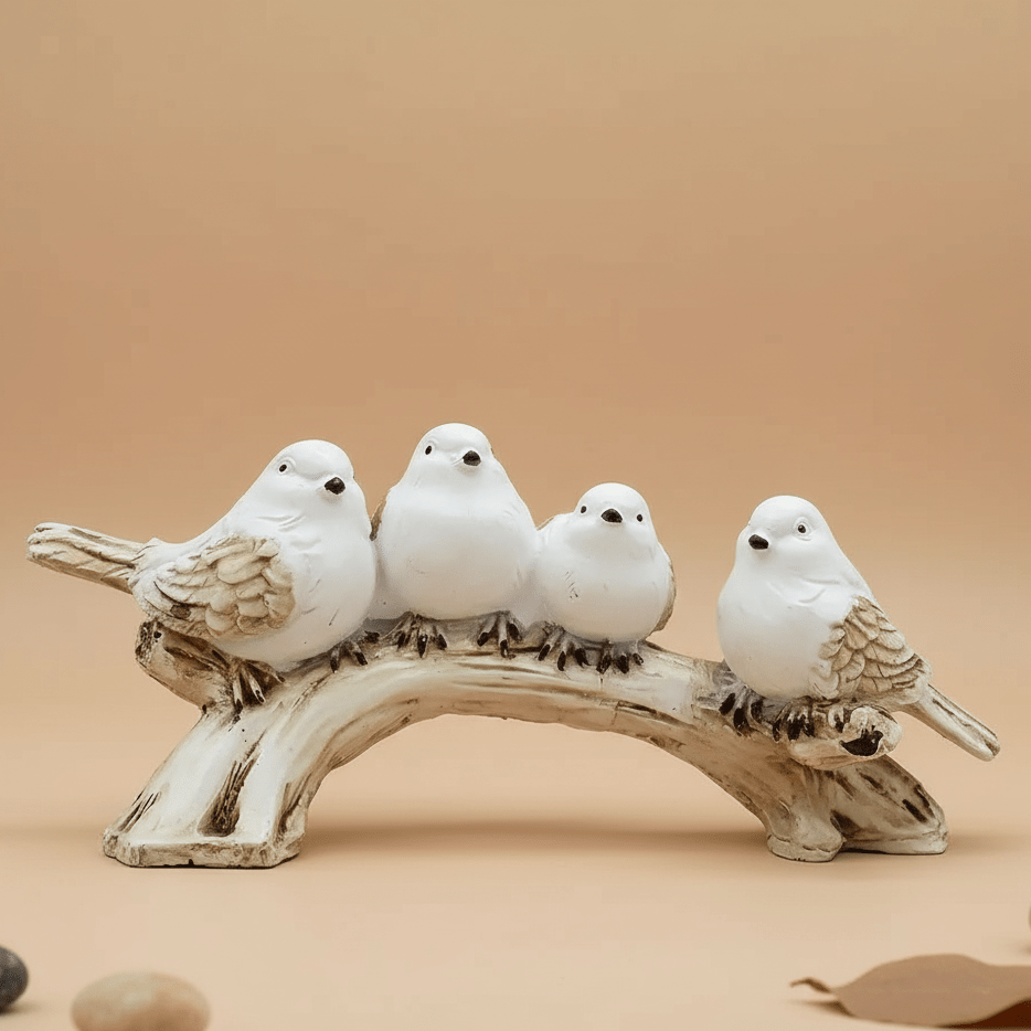 Four White Birds on Branch Resin Showpiece | Elegant Table Decor for Living Room, Shelf, or Office Display - GegoCraft