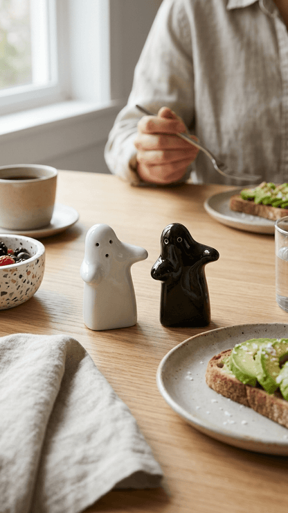 GegoCraft Ceramic Ghost Salt and Pepper Shakers – 2 Piece Set - GegoCraft