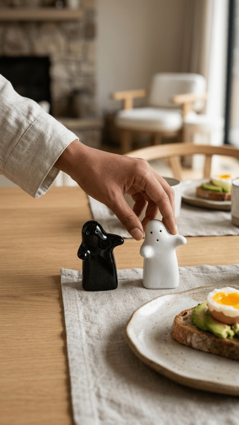 GegoCraft Ceramic Ghost Salt and Pepper Shakers – 2 Piece Set - GegoCraft