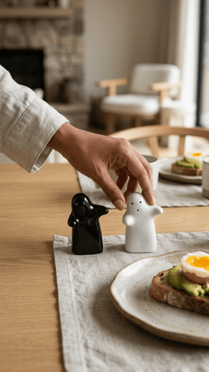 GegoCraft Ceramic Ghost Salt and Pepper Shakers – 2 Piece Set - GegoCraft