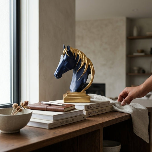 GegoCraft Decorative Black Horse with Gold Hair – Stylish Showpiece - GegoCraft