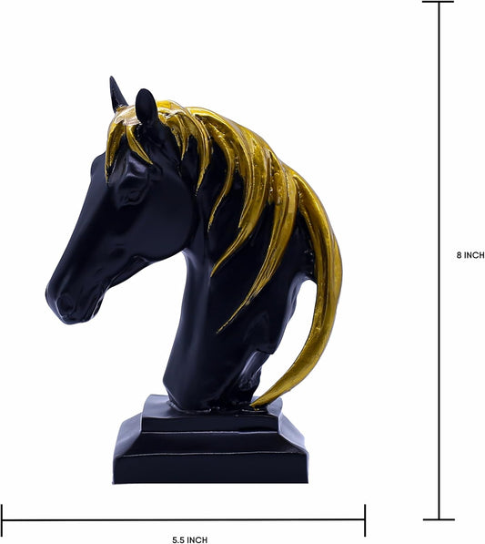 GegoCraft Decorative Black Horse with Gold Hair – Stylish Showpiece - GegoCraft