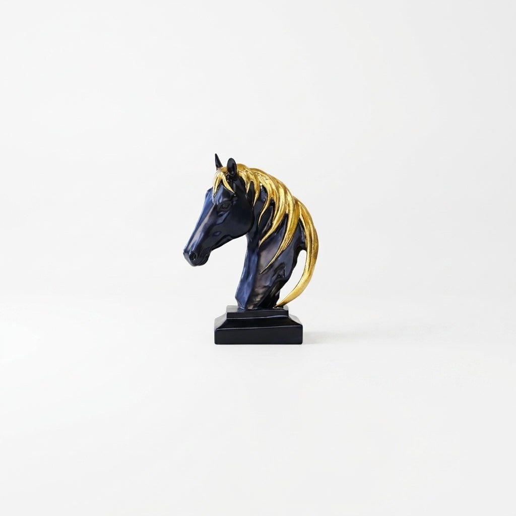 GegoCraft Decorative Black Horse with Gold Hair – Stylish Showpiece - GegoCraft