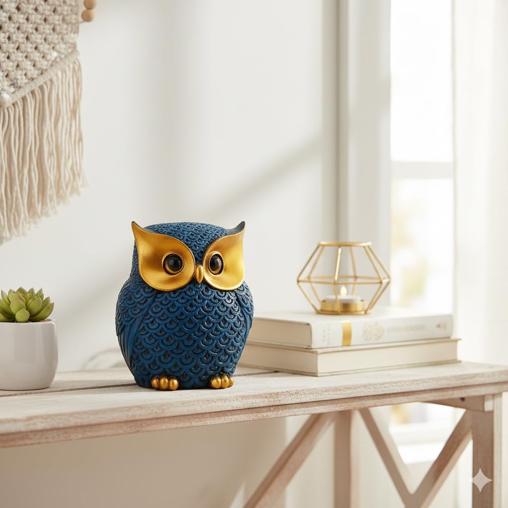 GegoCraft Decorative Blue Owl – Cute Resin Showpiece for Home - GegoCraft