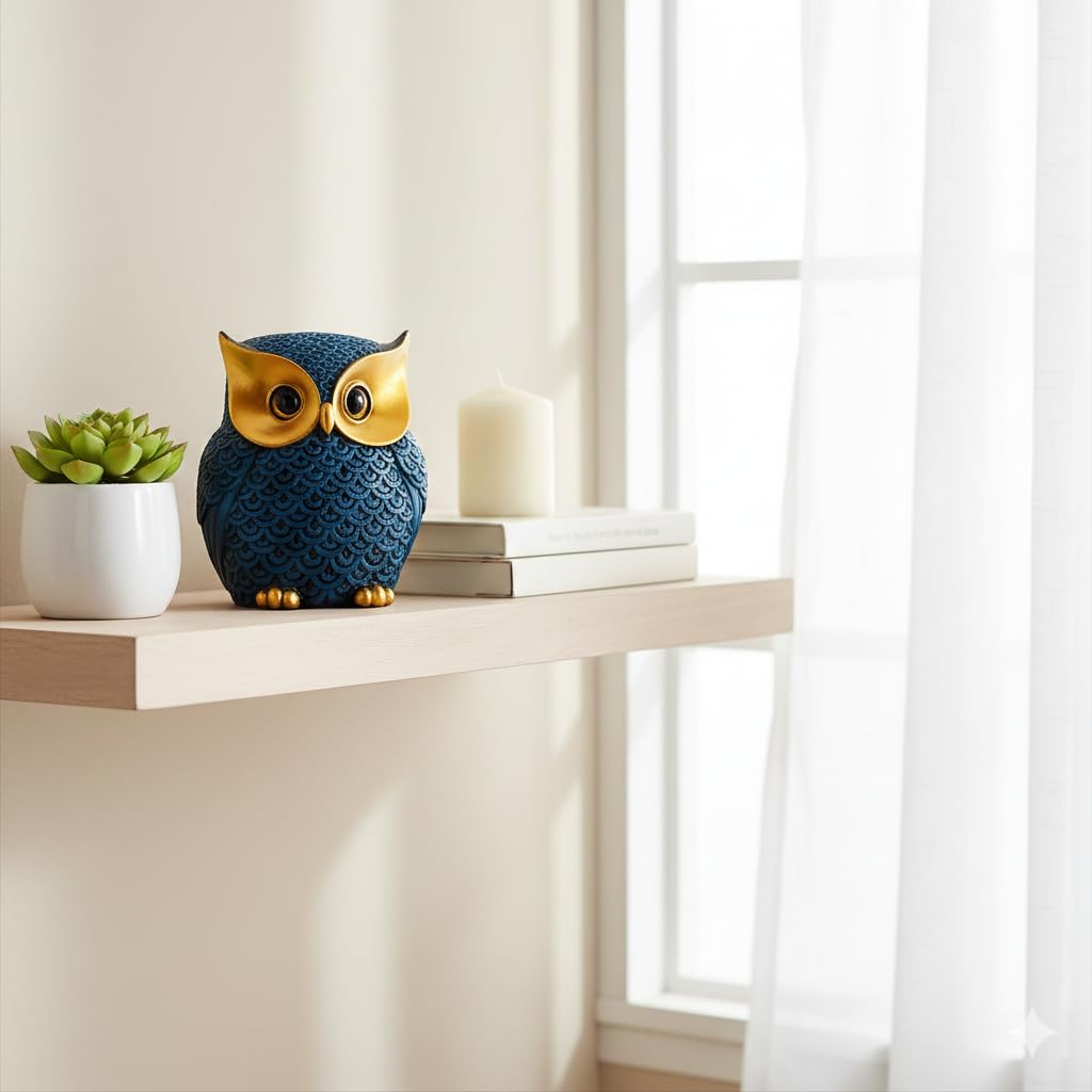 GegoCraft Decorative Blue Owl – Cute Resin Showpiece for Home - GegoCraft