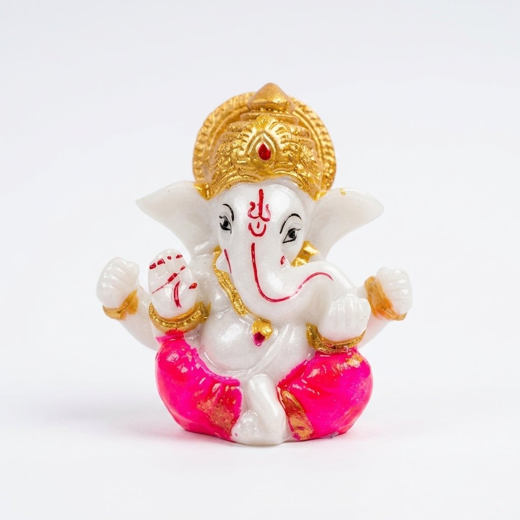 GegoCraft Lord Ganesha Idol for Car Dashboard & Home Mandir - Small Resin Ganesh Ji Murti for Pooja, Office Desk & Gifting | Hand - Painted Spiritual Showpiece (Red/Pink) - GegoCraft