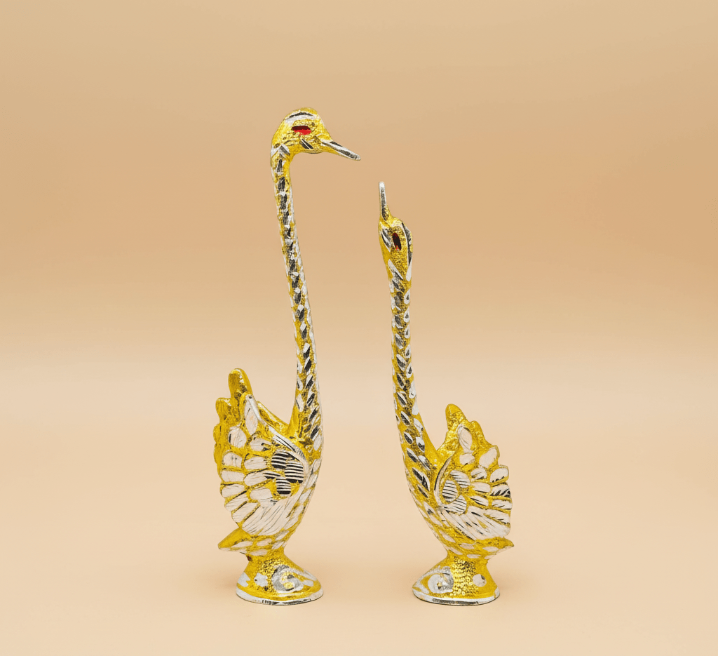 Handcrafted Brass Swan Figurines – Elegant Pair Sculpture for Home & Office Decor - GegoCraft