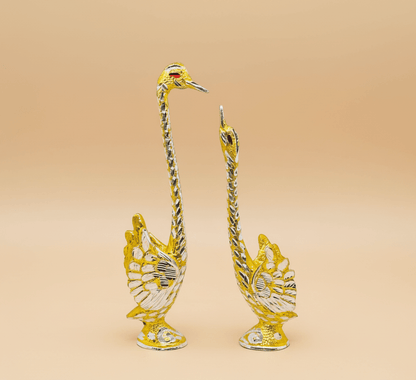 Handcrafted Brass Swan Figurines – Elegant Pair Sculpture for Home & Office Decor - GegoCraft