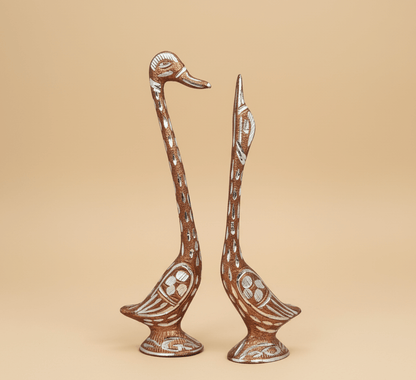Handcrafted Brass Swan Figurines – Elegant Pair Sculpture for Home & Office Decor - GegoCraft