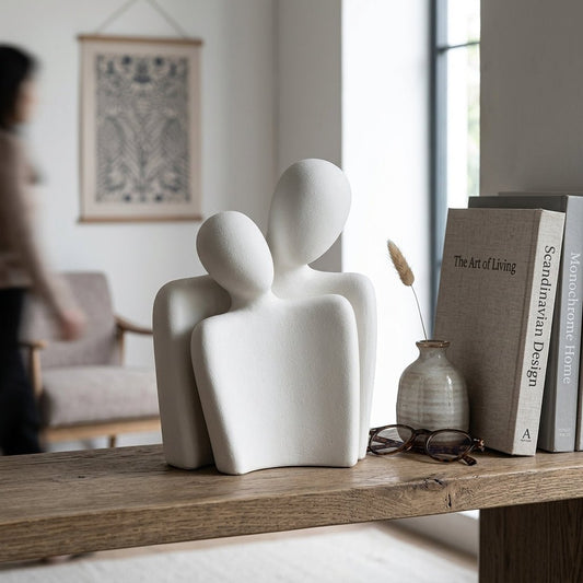 Hugging Couple Statues Ceramic Lover Figurine Characters Book Shelf Coffee Table Decor for Home (White) - GegoCraft