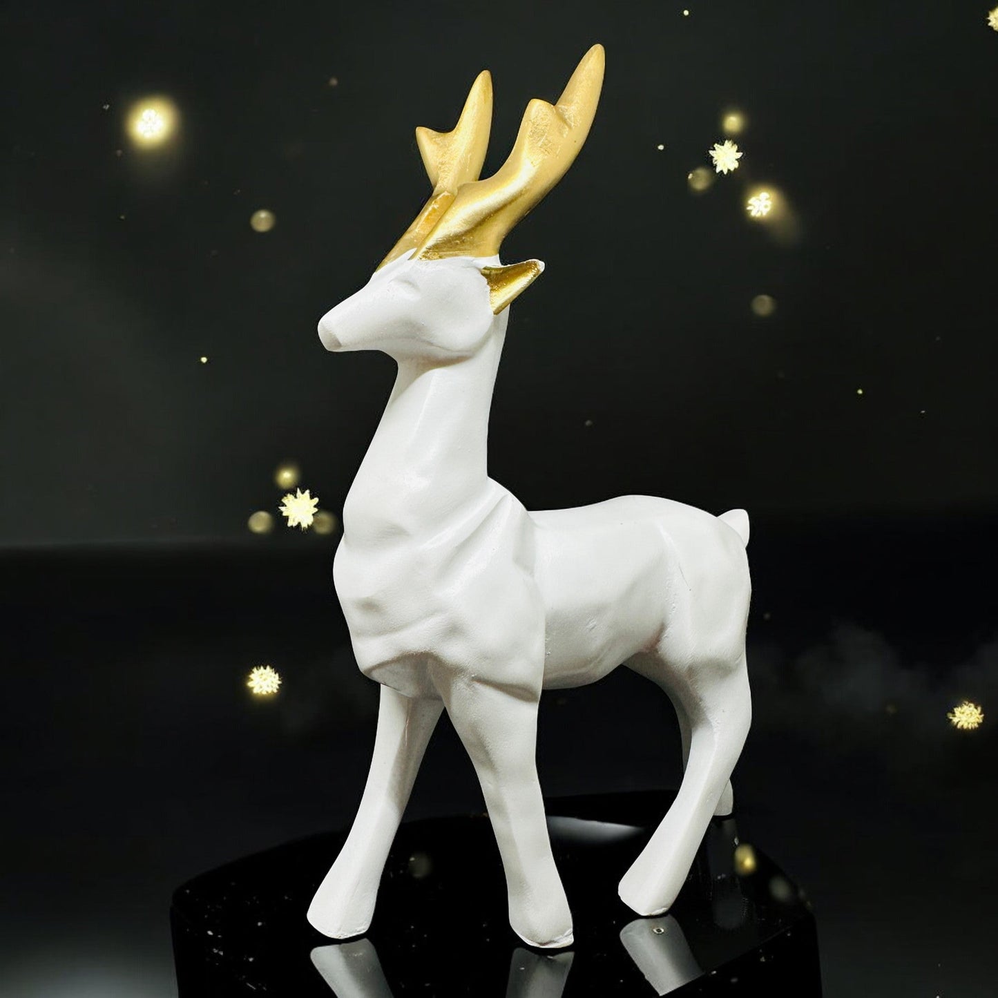 Modern Deer Figurine Set – 2 - Piece Geometric White and Gold Polyresin Sculptures – Contemporary Home Décor Accents for Shelf, Mantel, or Tabletop Display - Riserra