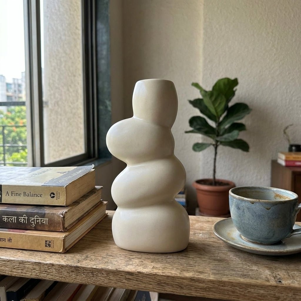 Natural Stone - Style Ceramic Vase (Grey) For Home Decor - GegoCraft