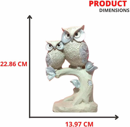 Parent and Baby Owl Figurine – Decorative Polyresin Sculpture with Tree Branch Base – White & Gray Animal Accent for Shelf, Entryway, or Nursery - Riserra