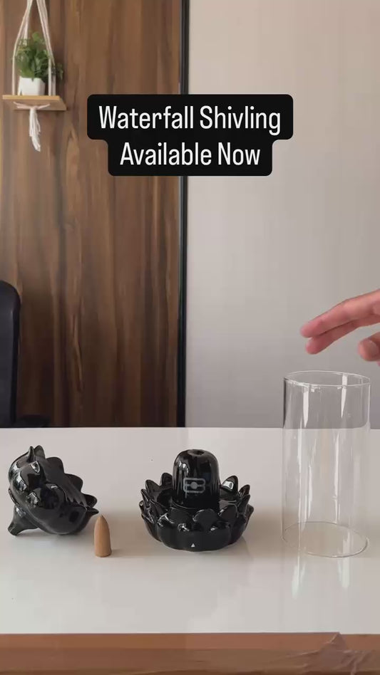 Shivling Waterfall Smoke Effect - Free 10 Incense Cones - Ceramic