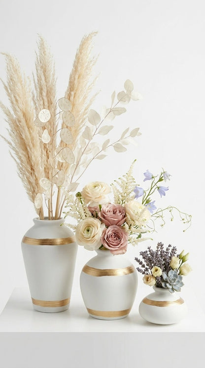 Royal Gold Trio – Set of 3 Ceramic Flower Vases - GegoCraft