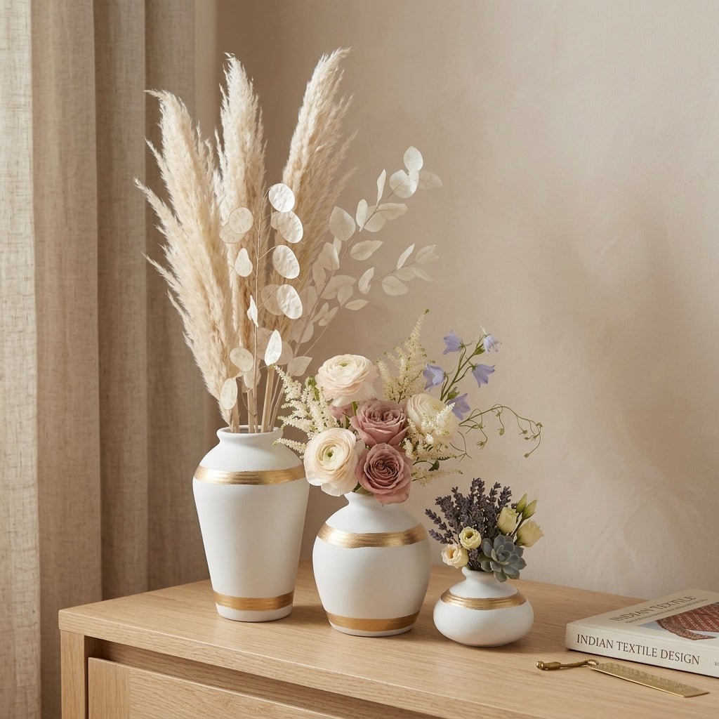 Royal Gold Trio – Set of 3 Ceramic Flower Vases - GegoCraft