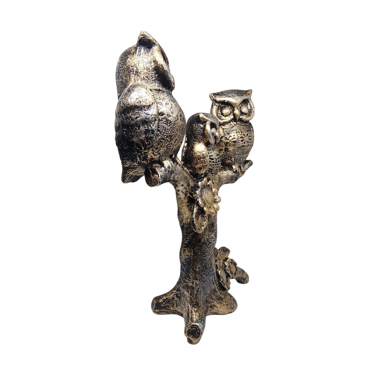 Trio Owl Sculpture on Tree Branch – Elegant Polyresin Showpiece for Home & Office Decor - GegoCraft