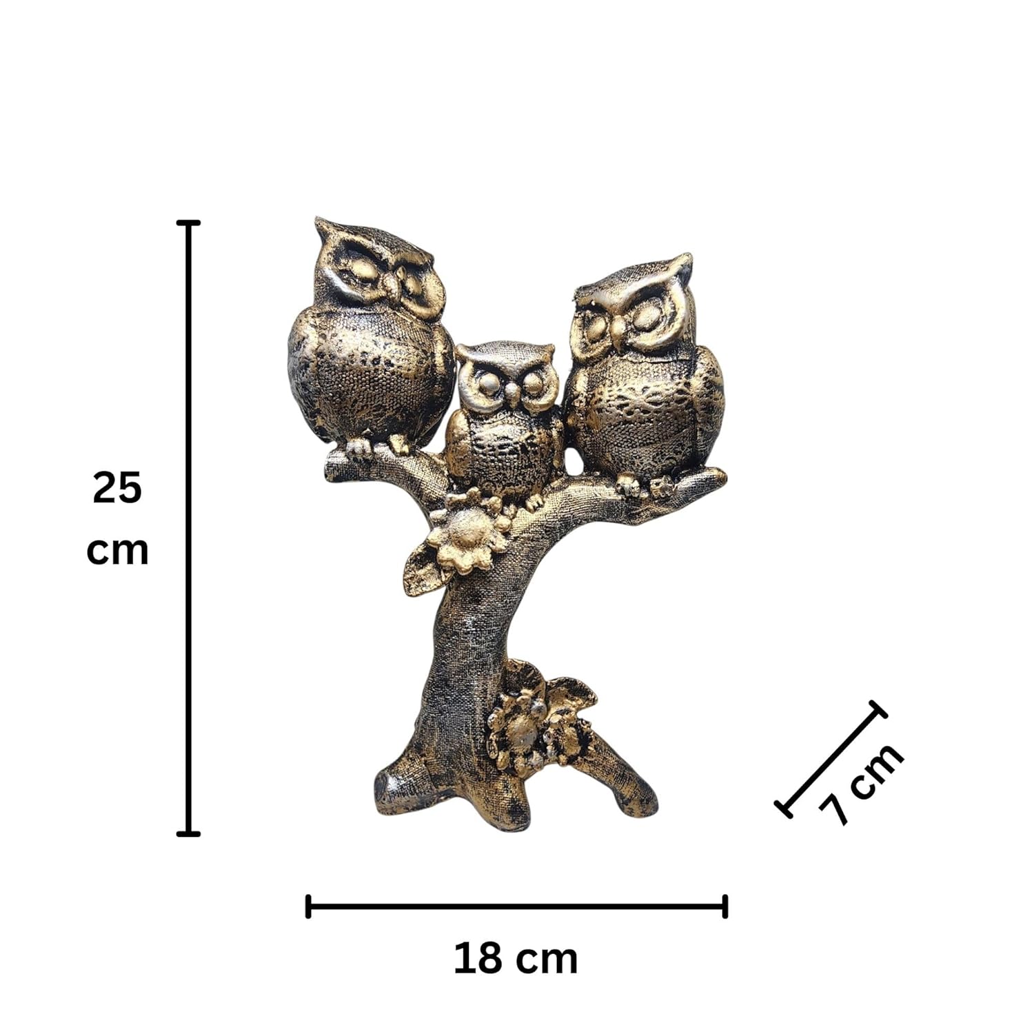 Trio Owl Sculpture on Tree Branch – Elegant Polyresin Showpiece for Home & Office Decor - GegoCraft